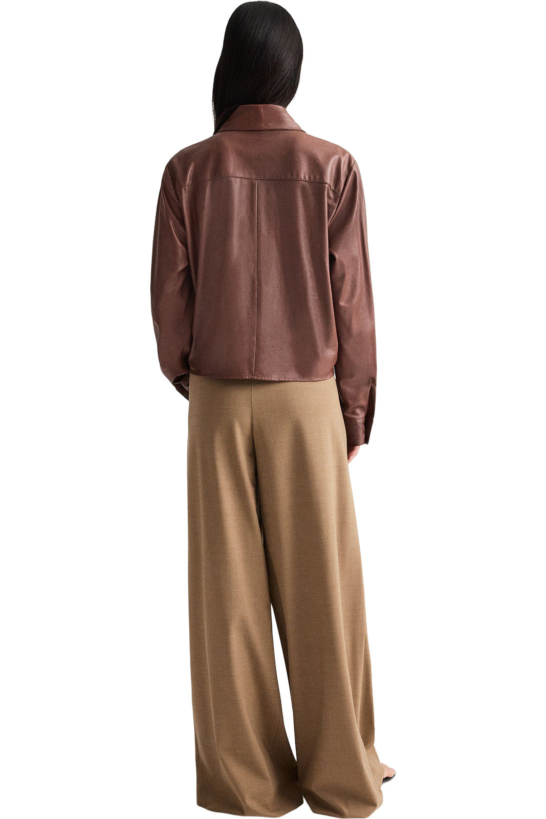 TWP Leather Shirt with Tie Insert in Cigar