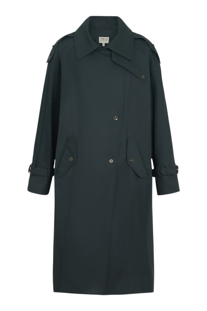 TWP Long Bogie Trench Coat in Petrol