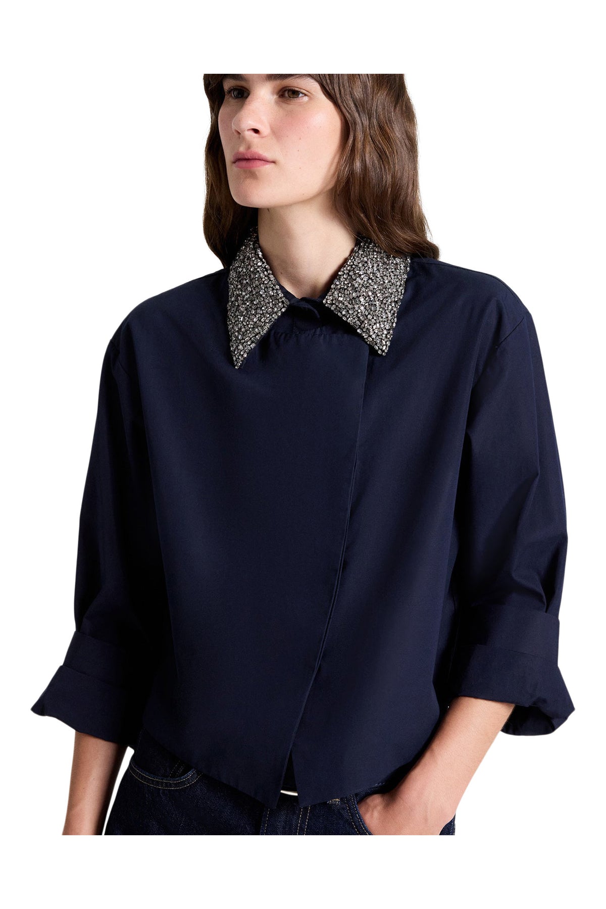 TWP New Chapter Shirt with Crystal Collar in Midnight