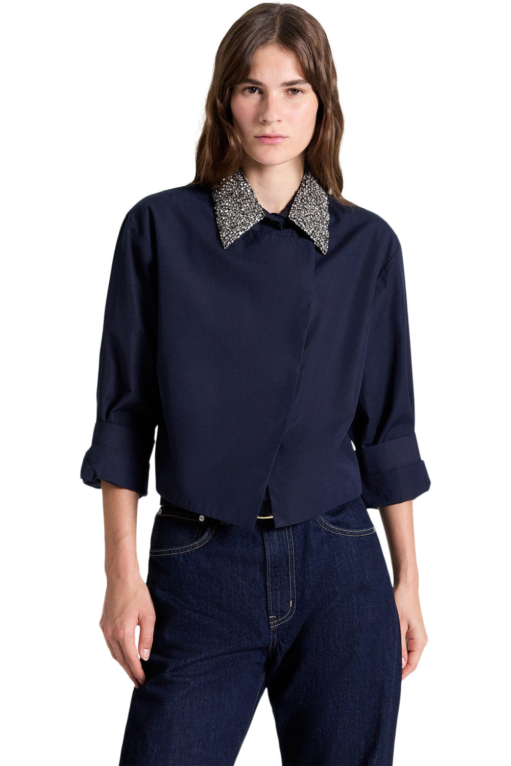 TWP New Chapter Shirt with Crystal Collar in Midnight