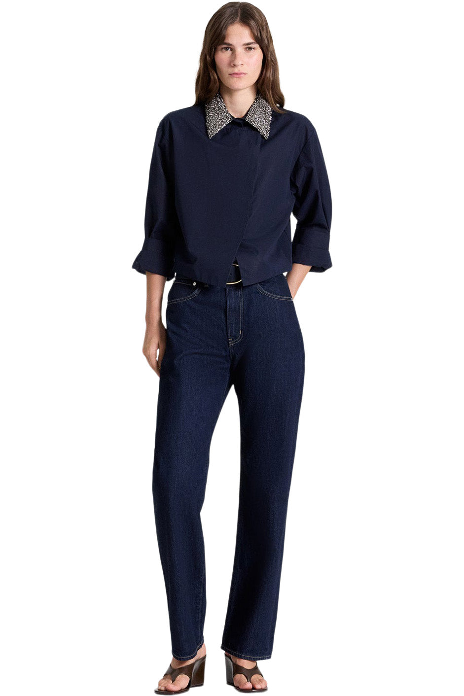 TWP New Chapter Shirt with Crystal Collar in Midnight