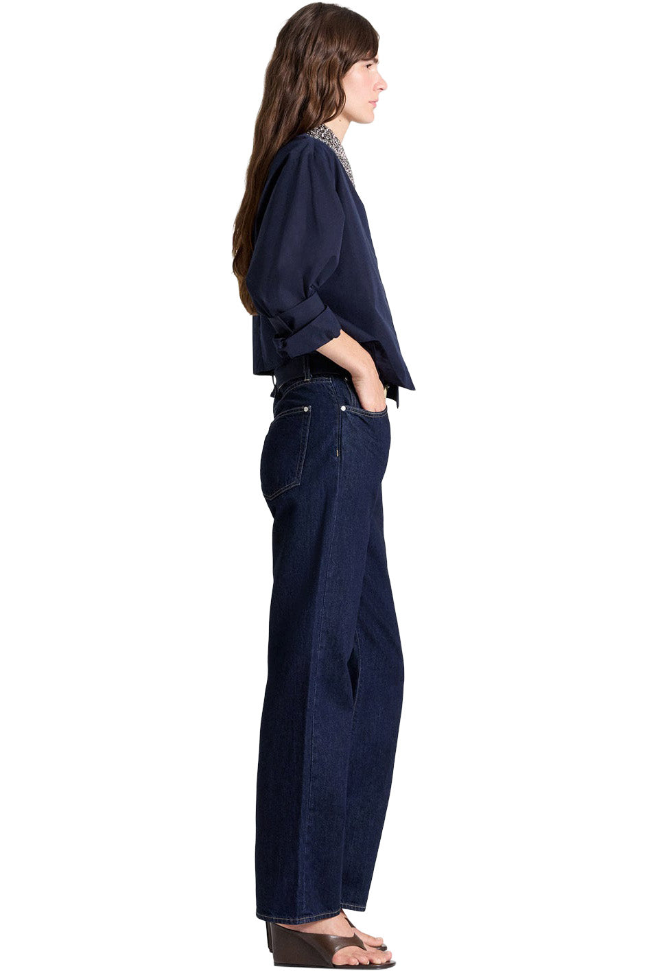 TWP New Chapter Shirt with Crystal Collar in Midnight