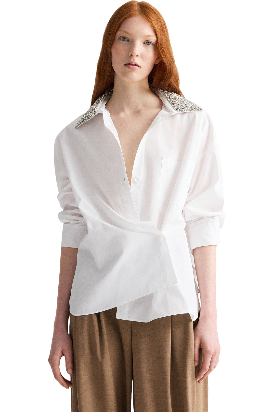 TWP New Earl Shirt with Crystal Collar in White