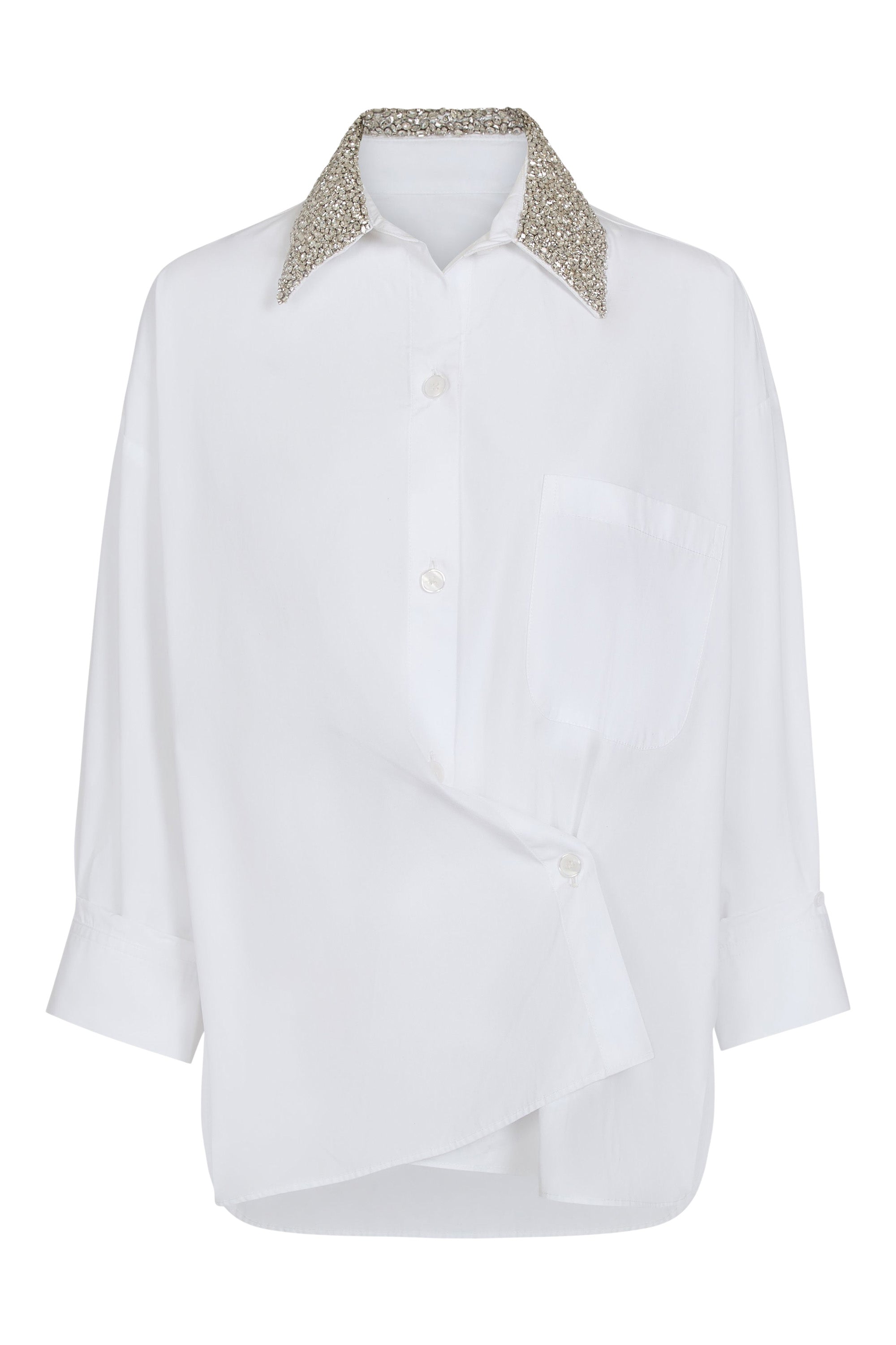 TWP New Earl Shirt with Crystal Collar in White