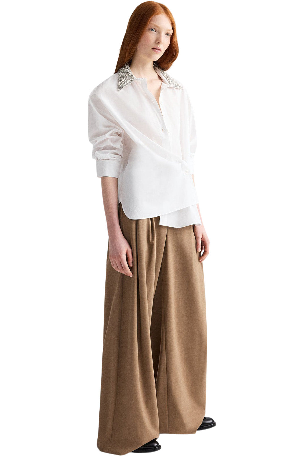 TWP New Earl Shirt with Crystal Collar in White