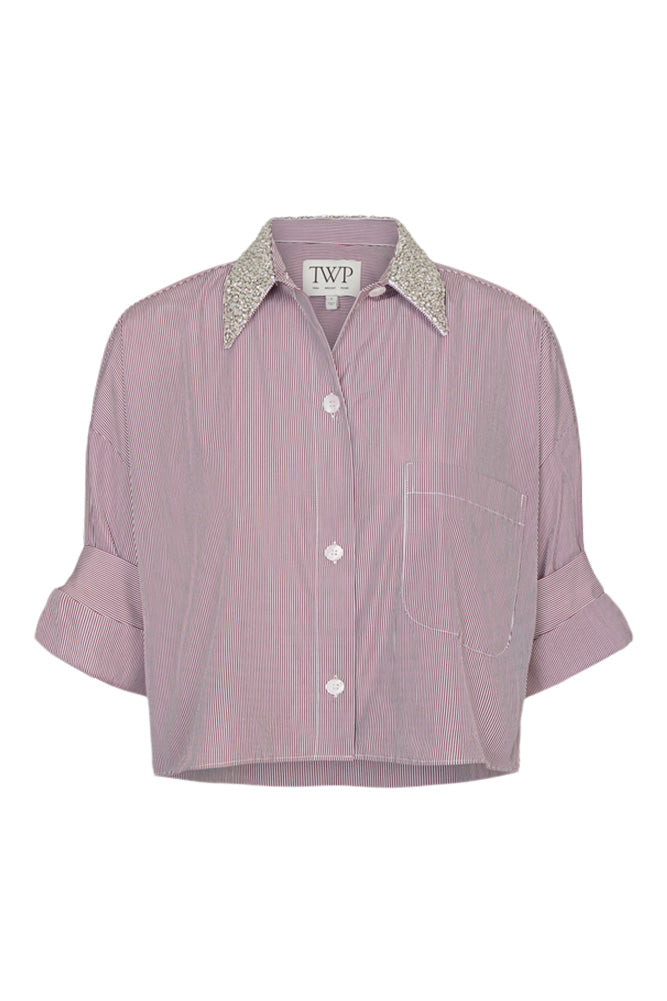 TWP Next Ex Blouse with Crystal Collar in White - Wine