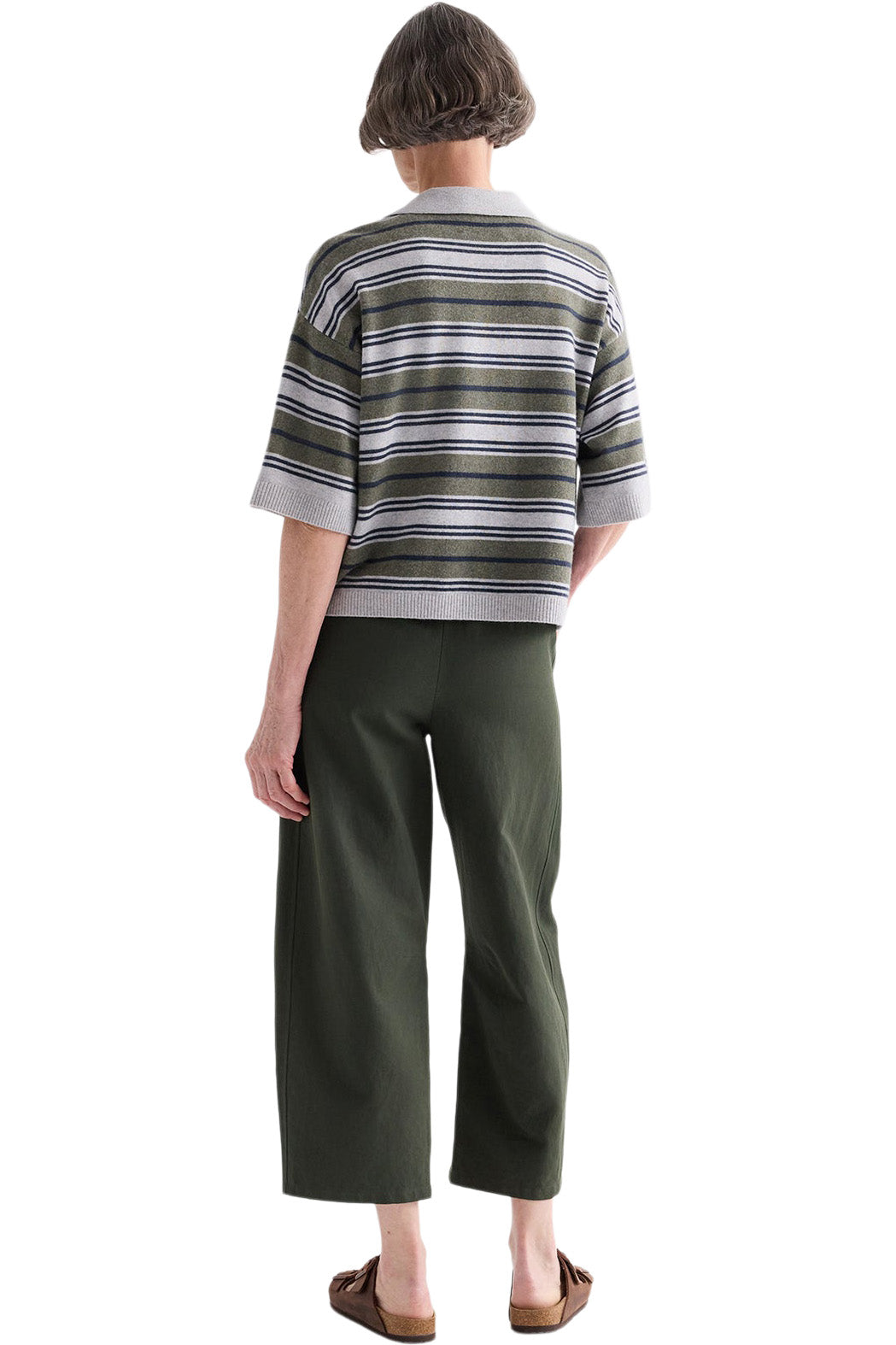 TWP Polo Sweater with Stripes in Moss-Night Sky-Light Heather Grey