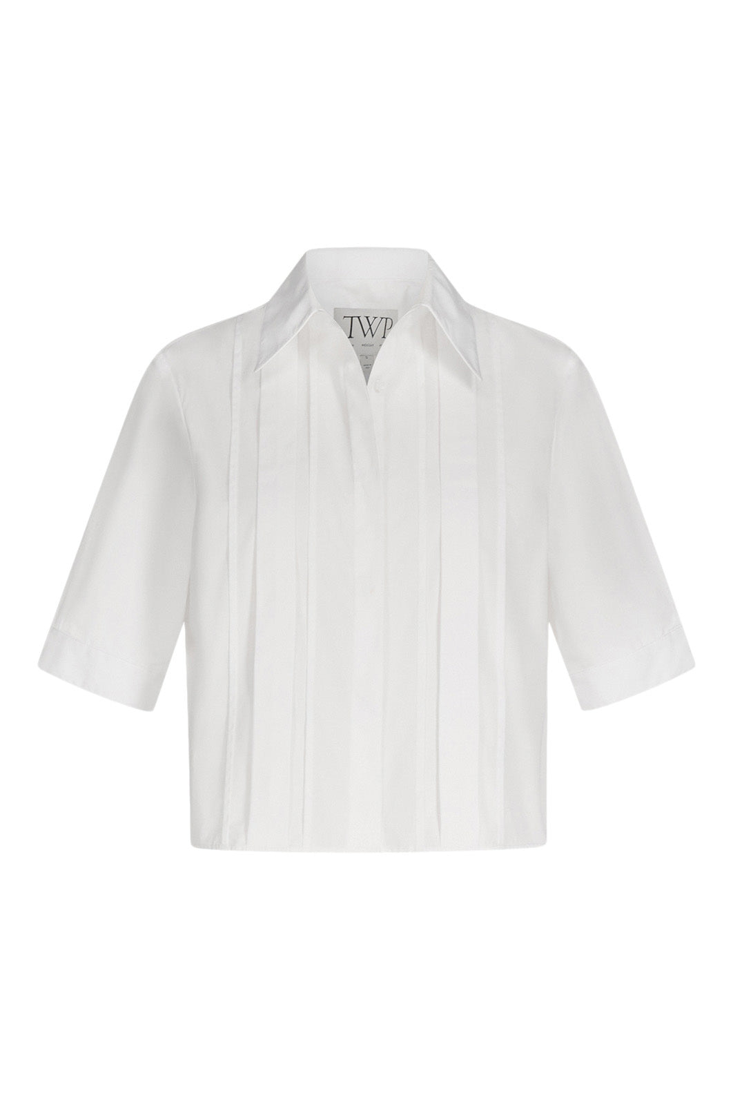 TWP Short Lived Placket with Cherry Pleats in White