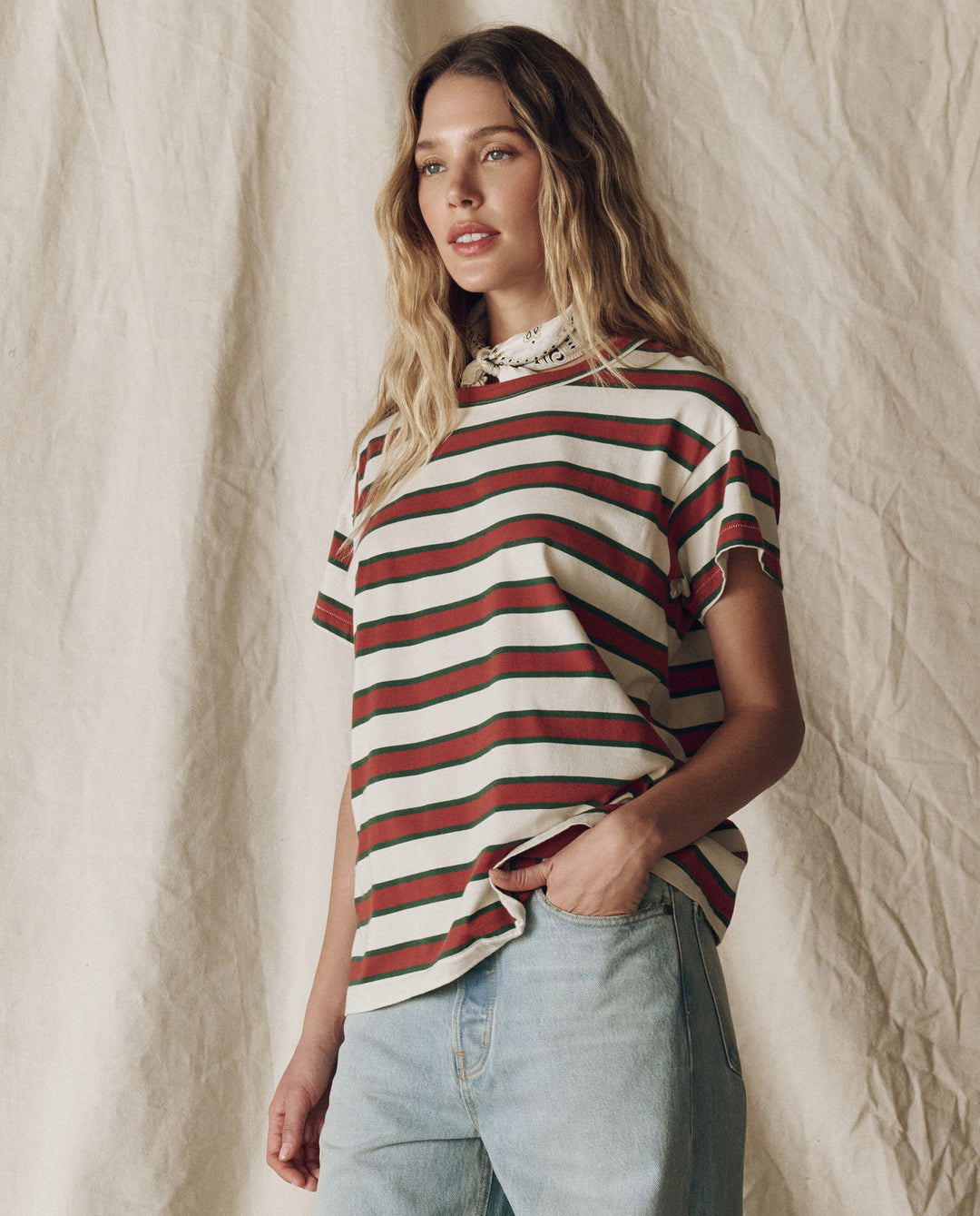 The Great Boxy Crew in Cream Bridle Stripe