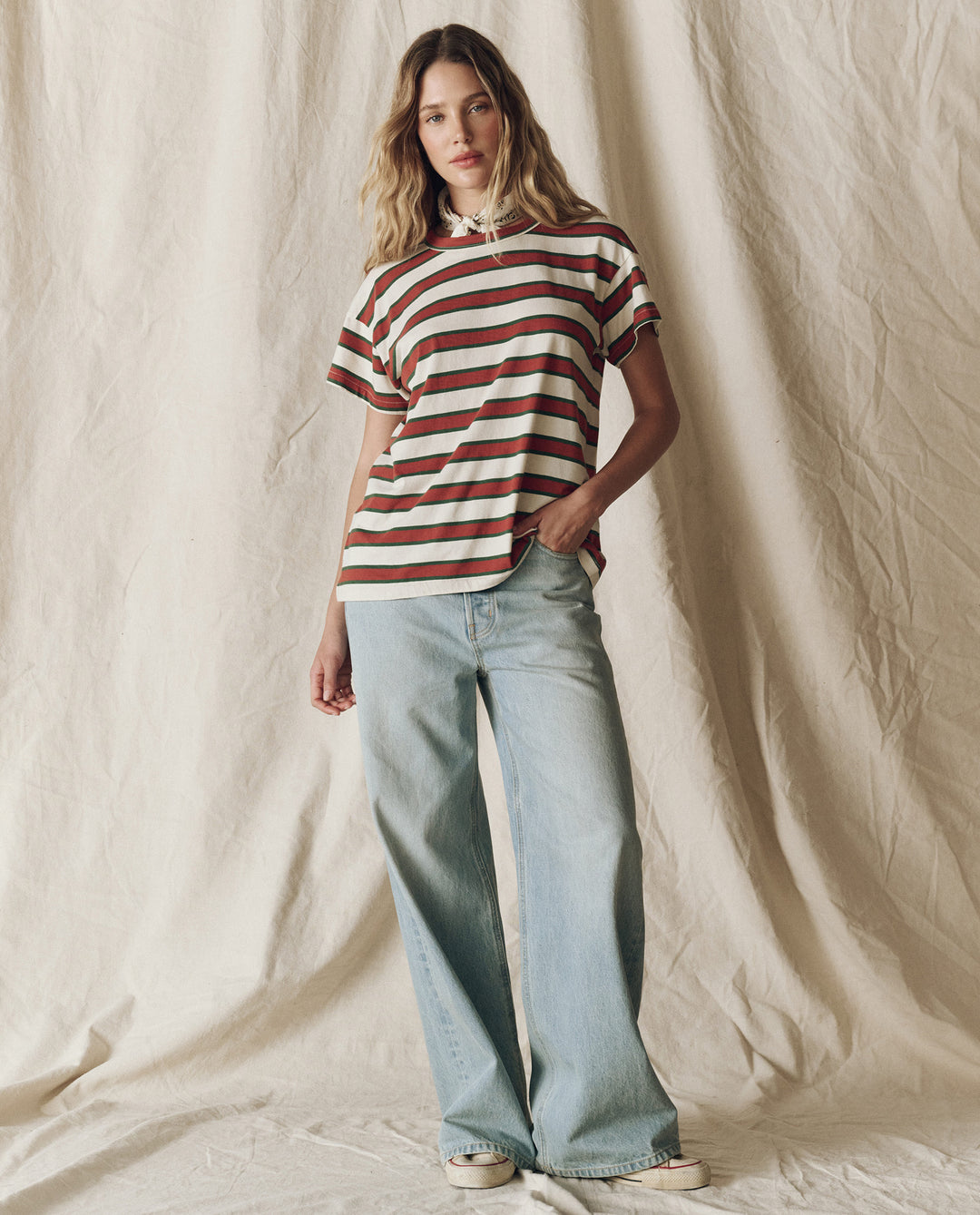 The Great Boxy Crew in Cream Bridle Stripe