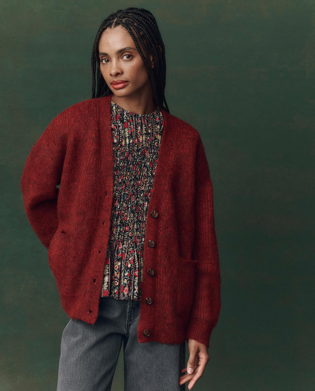 The Great Brushed Melange Cardigan in Cinder