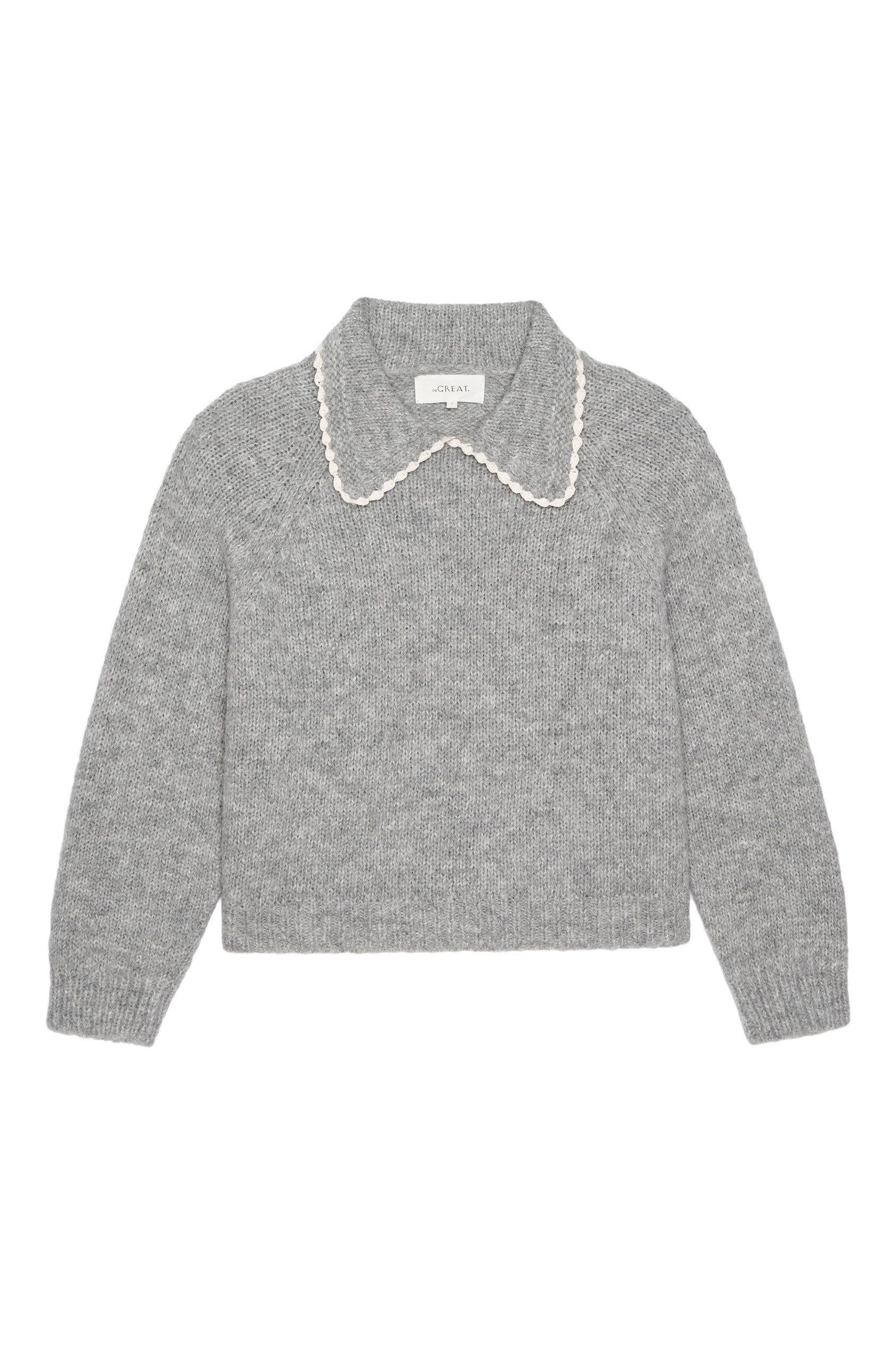 The Great Crochet Collar Pullover in Heather Grey