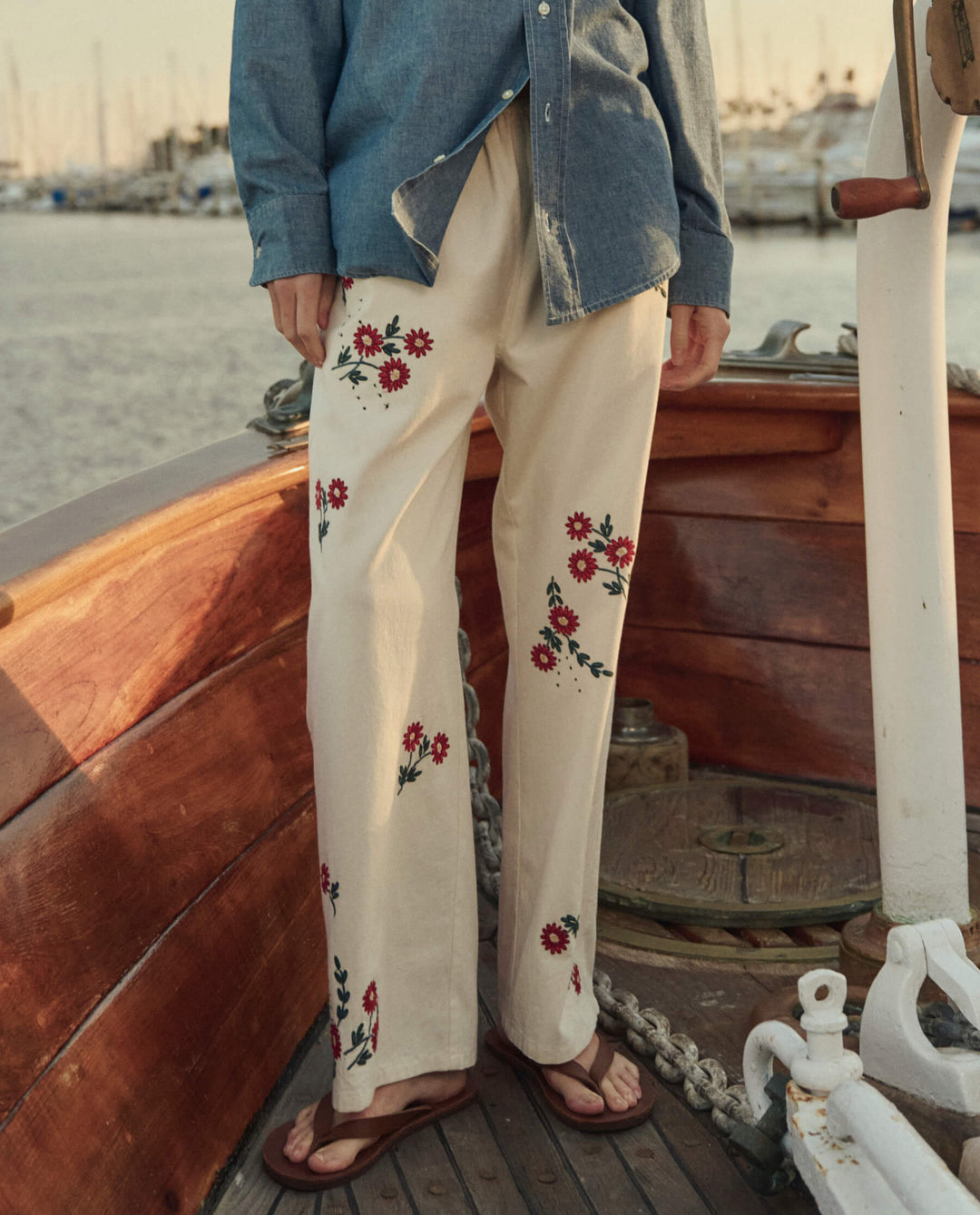 The Great Easy Pant in Natural with Field Floral Embroidery
