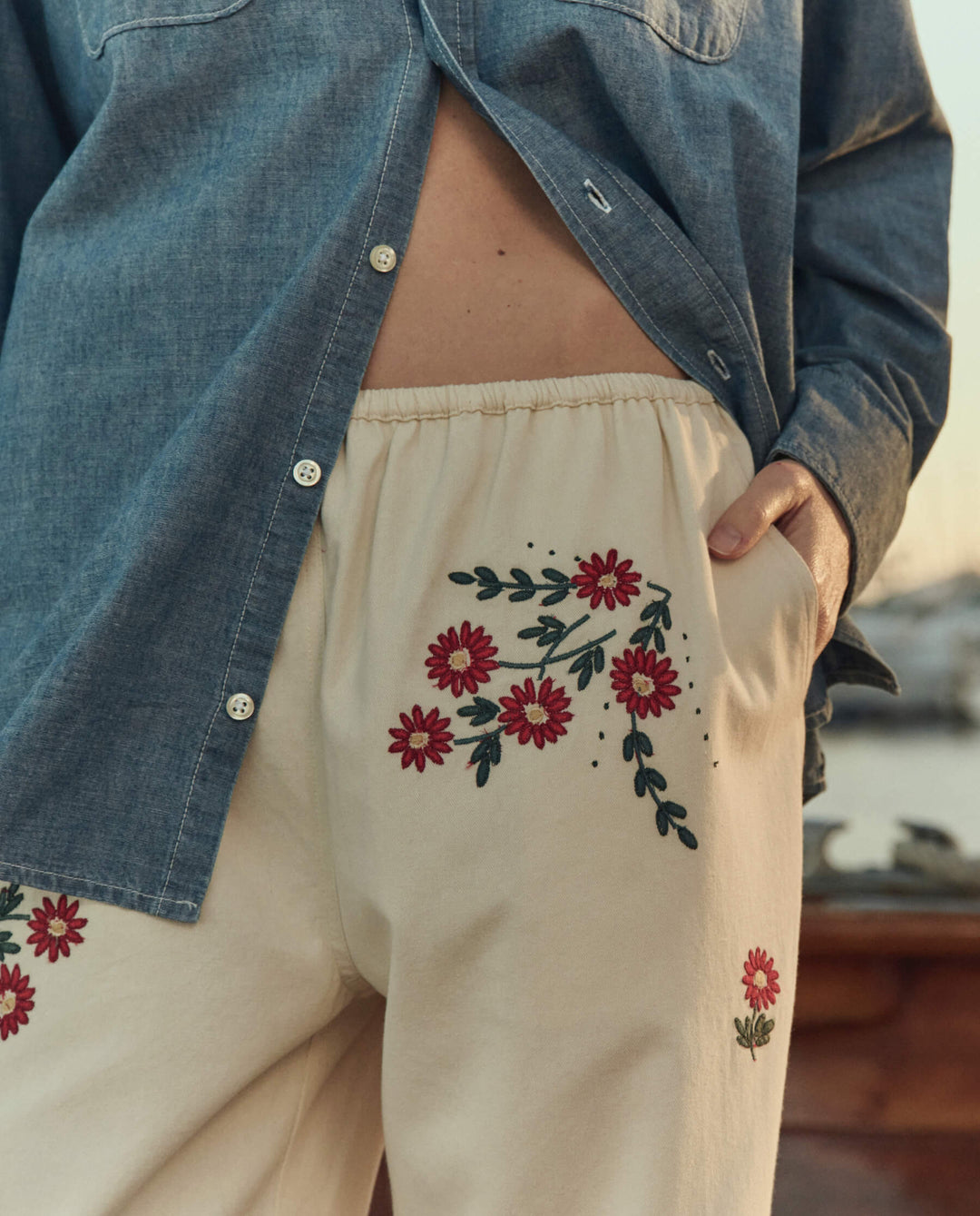 The Great Easy Pant in Natural with Field Floral Embroidery