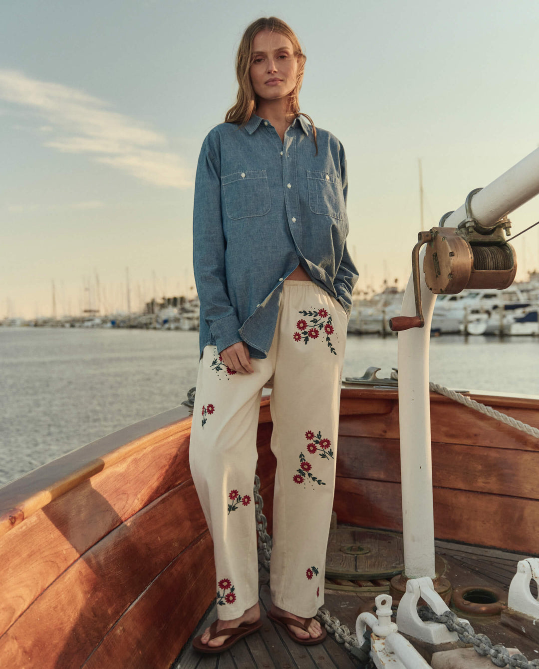 The Great Easy Pant in Natural with Field Floral Embroidery