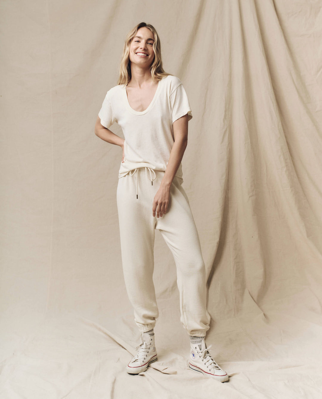 The Great Fleece Stadium Sweatpants in Washed White