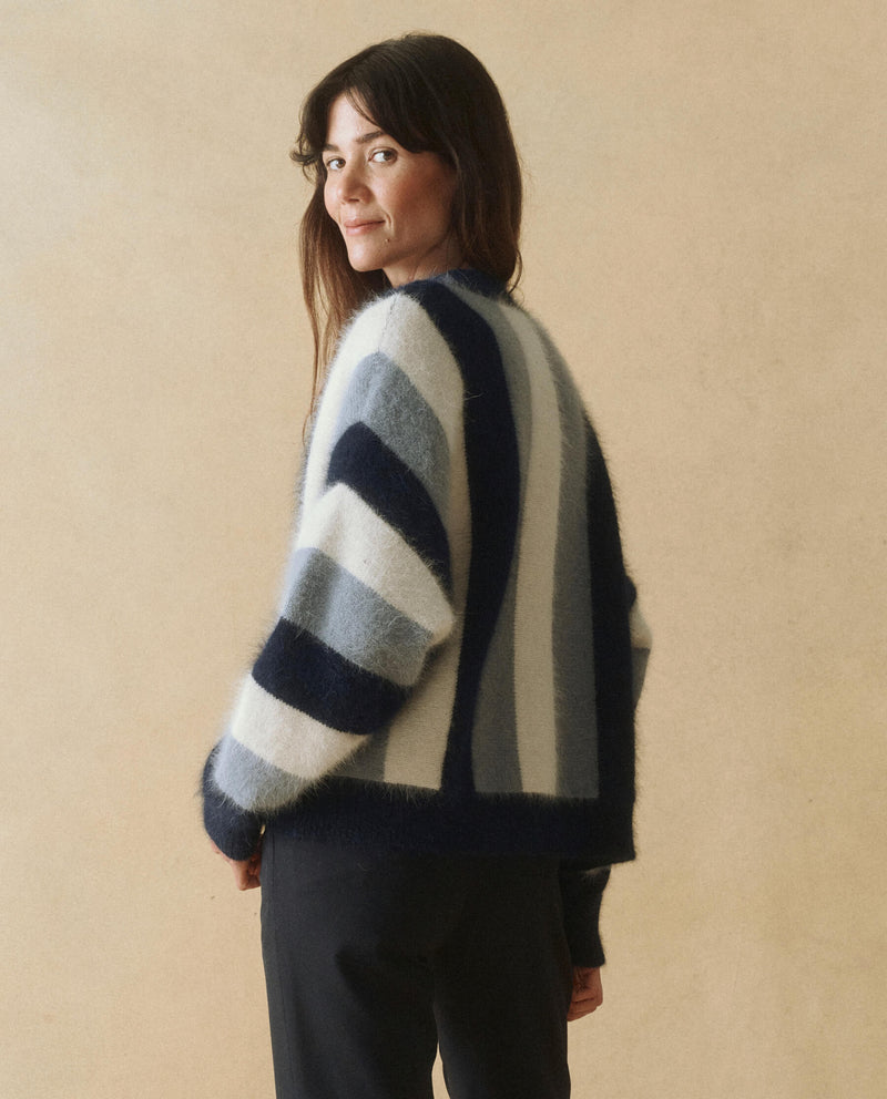 The Great Fluffy Slouch Cardigan in Navy Stripe