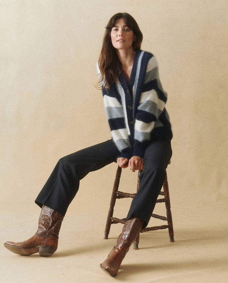 The Great Fluffy Slouch Cardigan in Navy Stripe