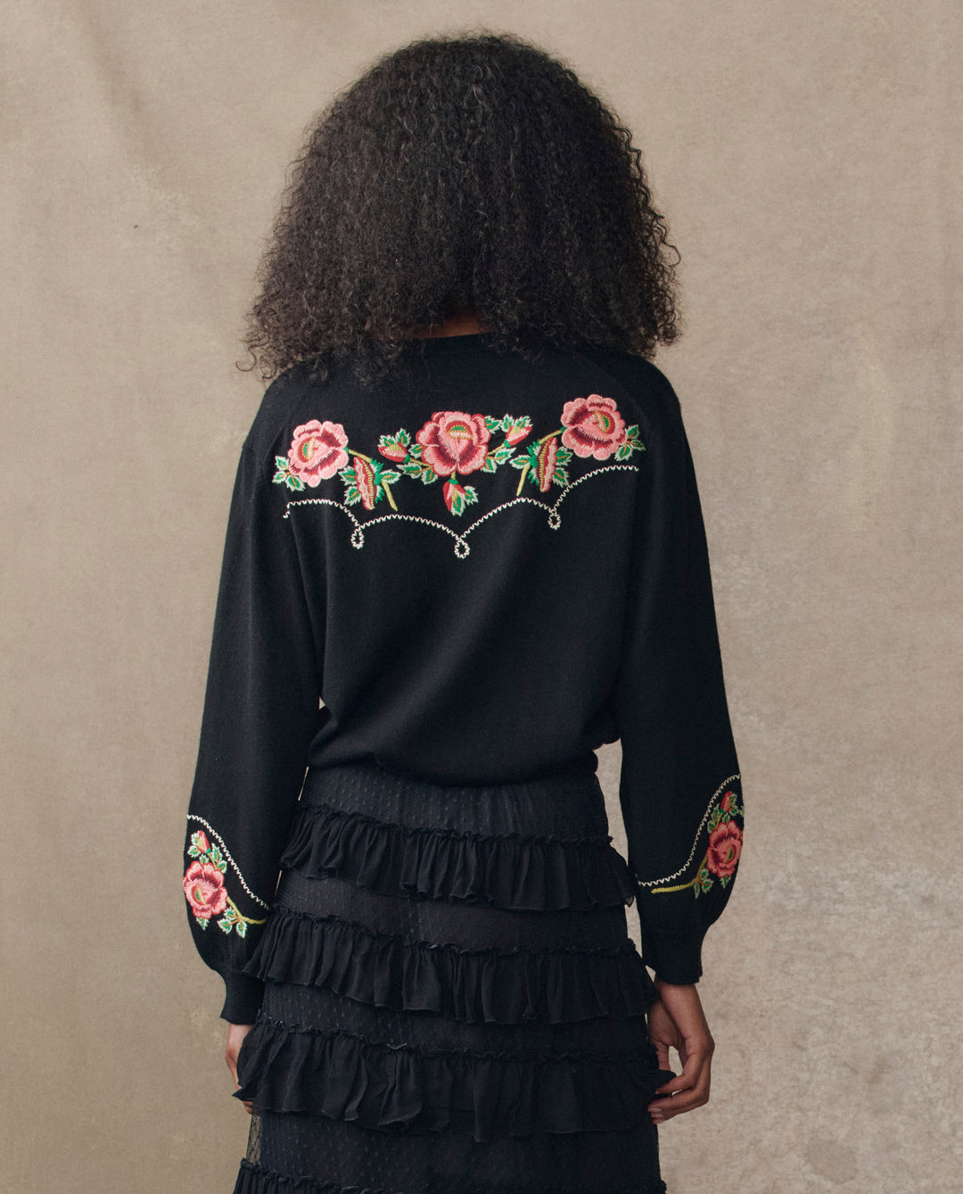 The Great Heirloom Rose Western Cardigan in Black