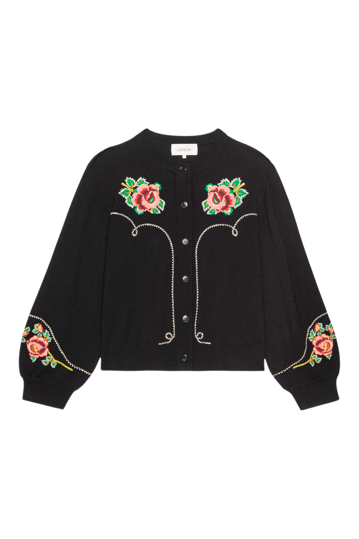 The Great Heirloom Rose Western Cardigan in Black