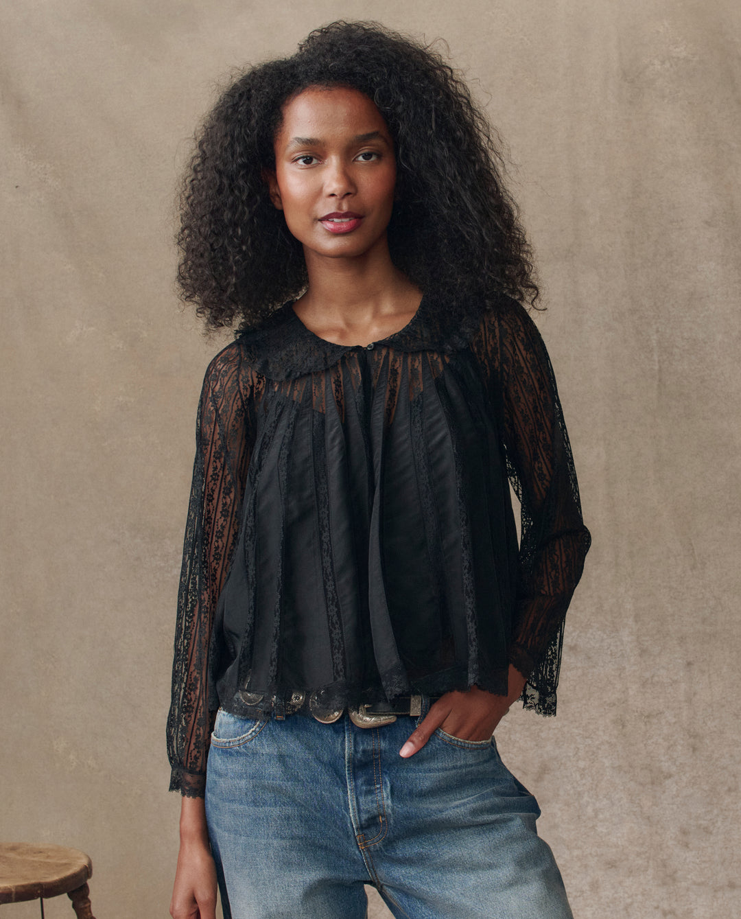 The Great Keepsake Lace Collared Top in Black