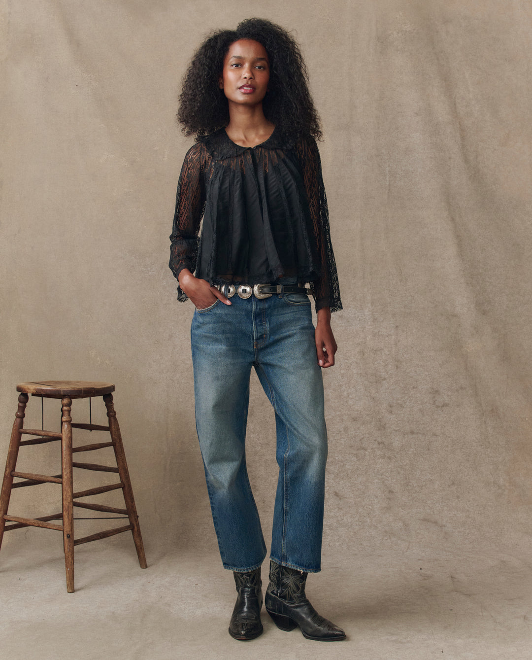 The Great Keepsake Lace Collared Top in Black