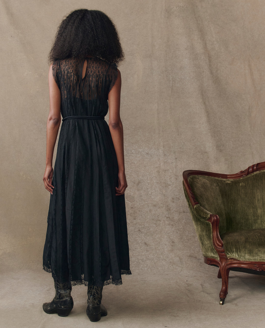 The Great Keepsake Lace Column Dress in Black