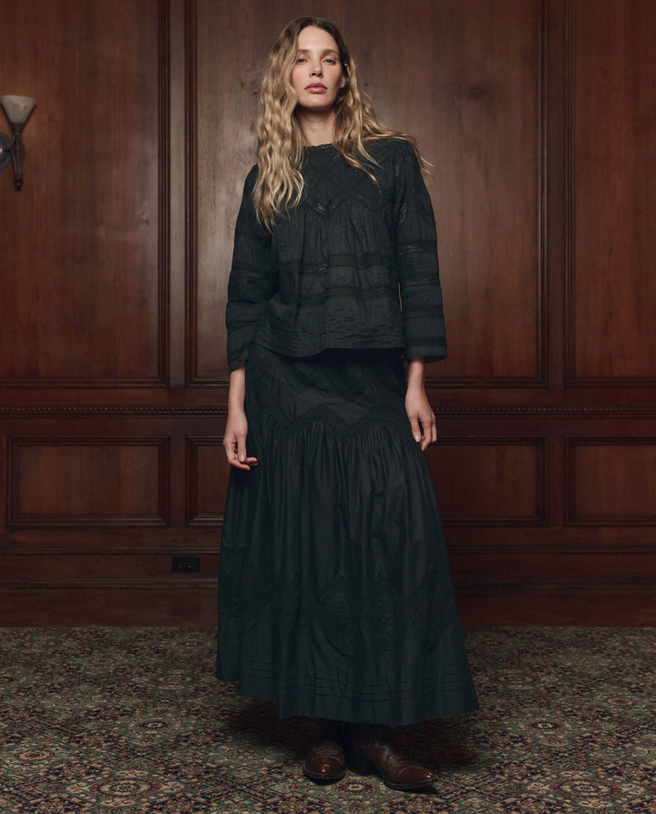 The Great Lattice Lace Victoria Skirt in Black