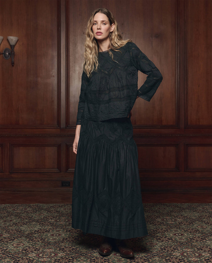 The Great Lattice Lace Victoria Skirt in Black