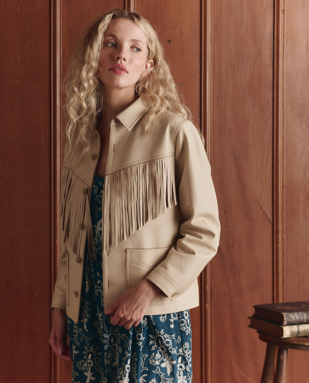 The Great Leather Fringe Jacket in Toasted Almond