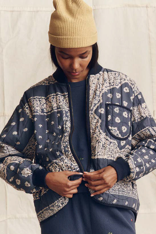 The Great Quilted Bomber in Navy Bandana Print