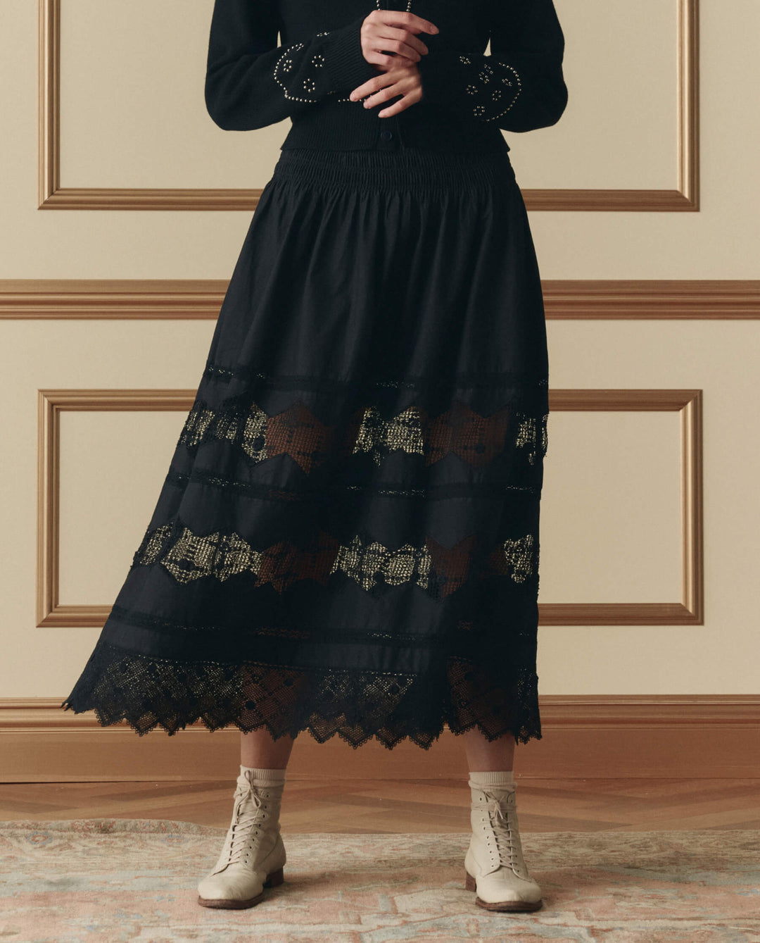 The Great Rosette Crochet Canary Skirt in Black
