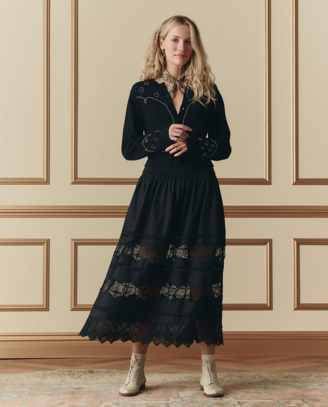 The Great Rosette Crochet Canary Skirt in Black