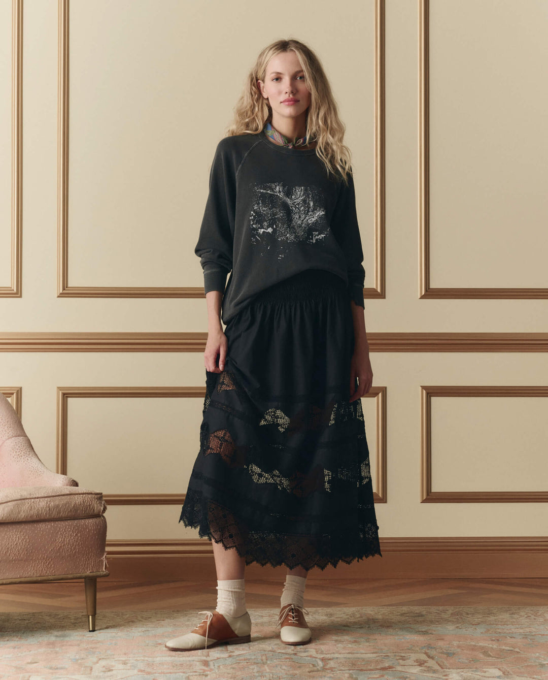 The Great Rosette Crochet Canary Skirt in Black