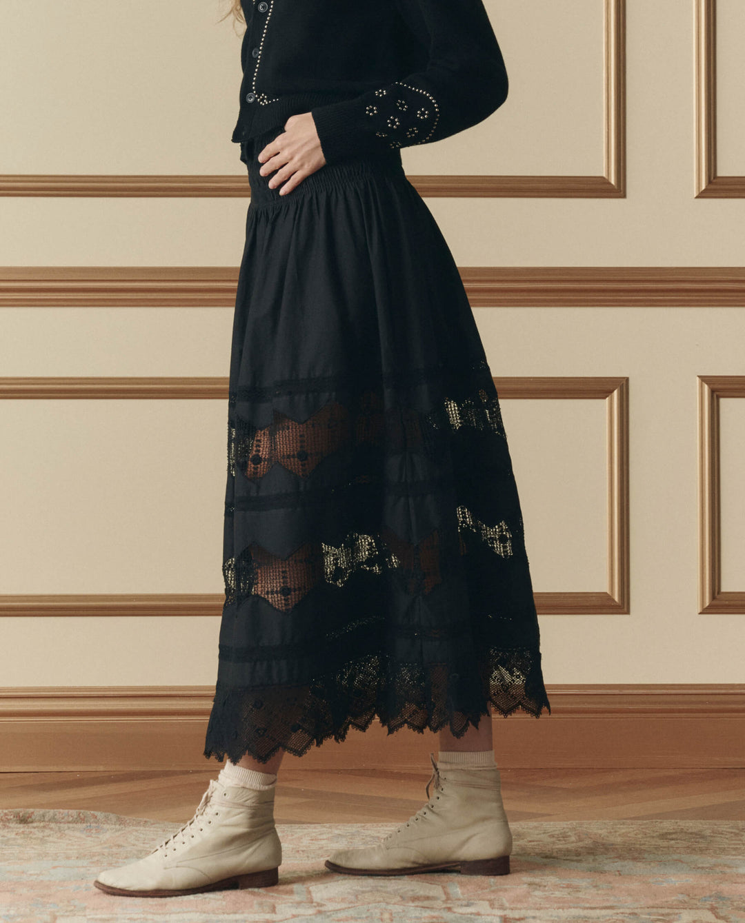 The Great Rosette Crochet Canary Skirt in Black