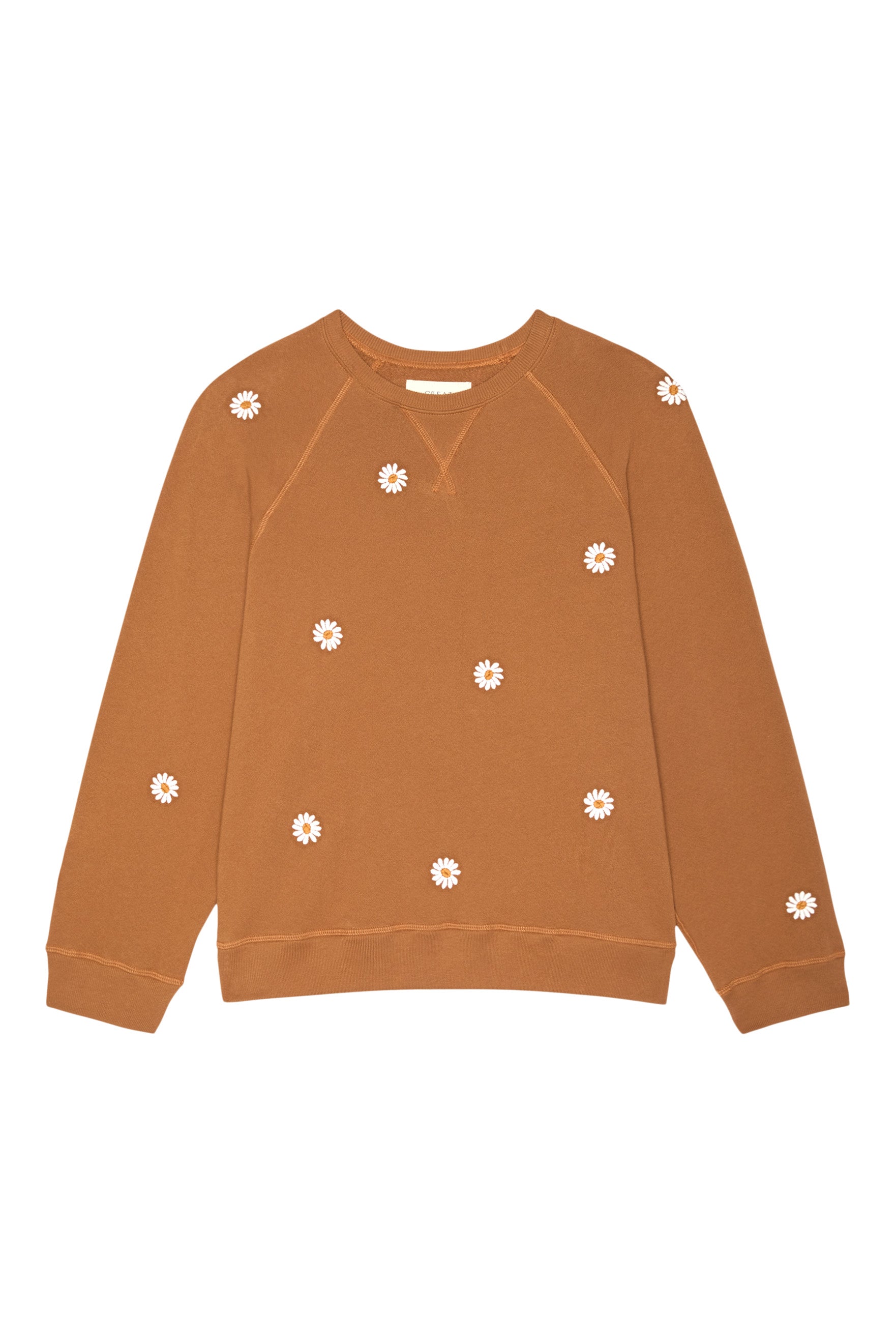 The Great Slouch Sweatshirt with Floating Daisy Embroidery in Suntan