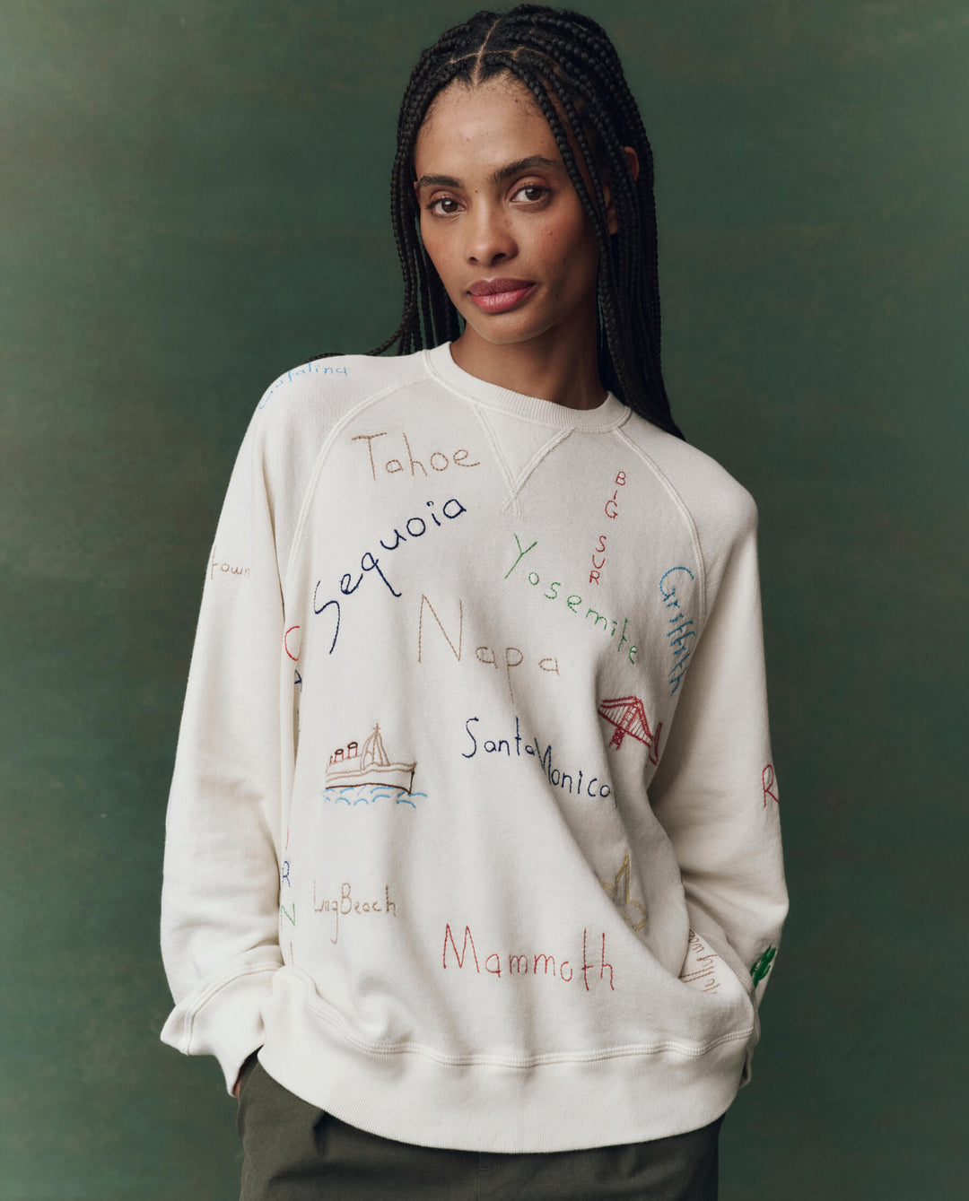 The Great Slouch Sweatshirt in Washed White with Golden State Embroidery