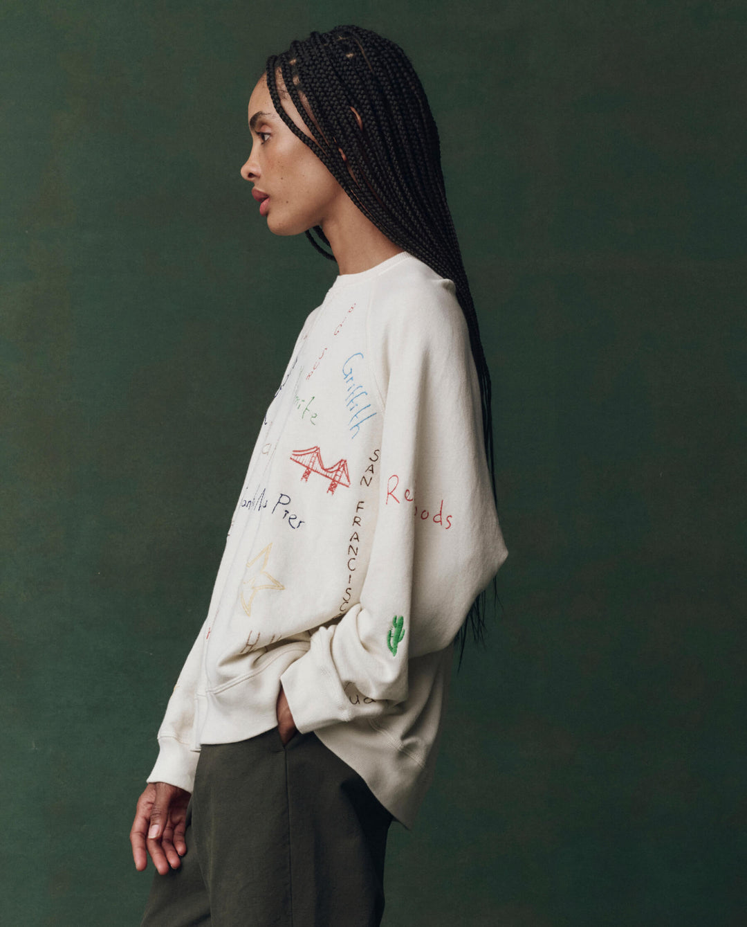 The Great Slouch Sweatshirt in Washed White with Golden State Embroidery