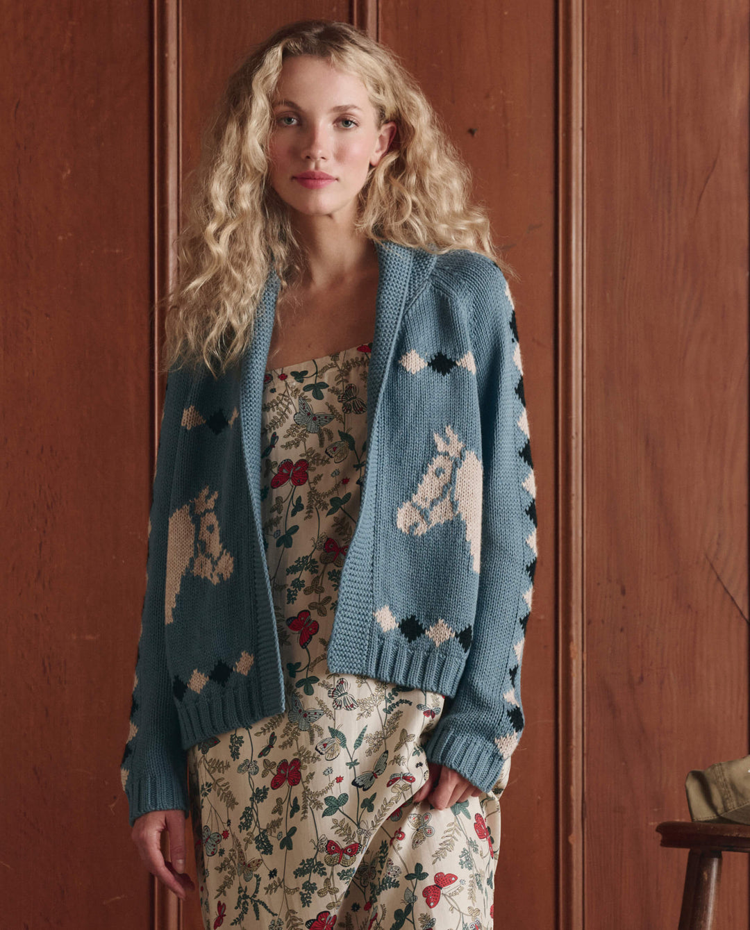 The Great Stable Lodge Cardigan in Blue Bell