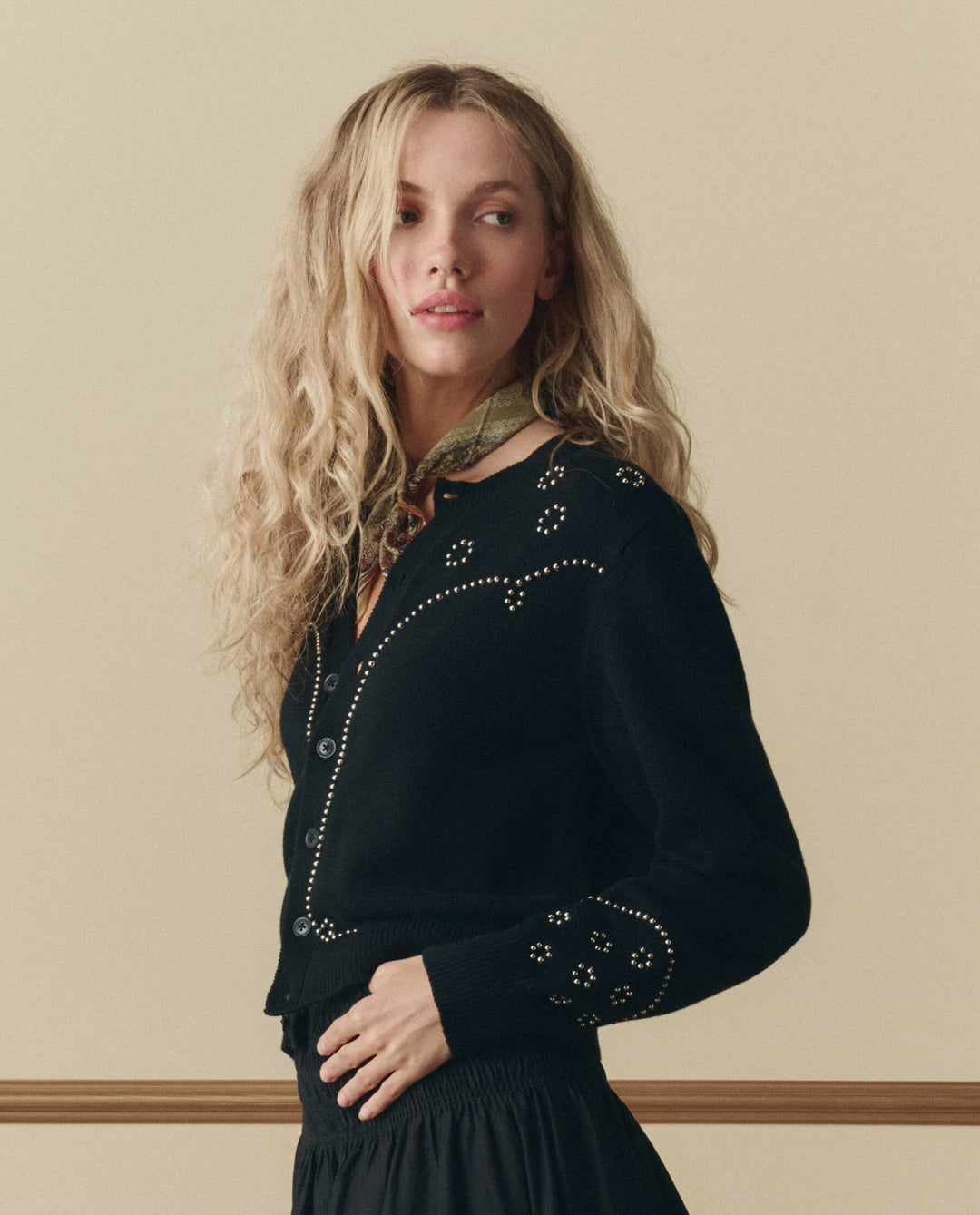 The Great Studded Cardigan in Black