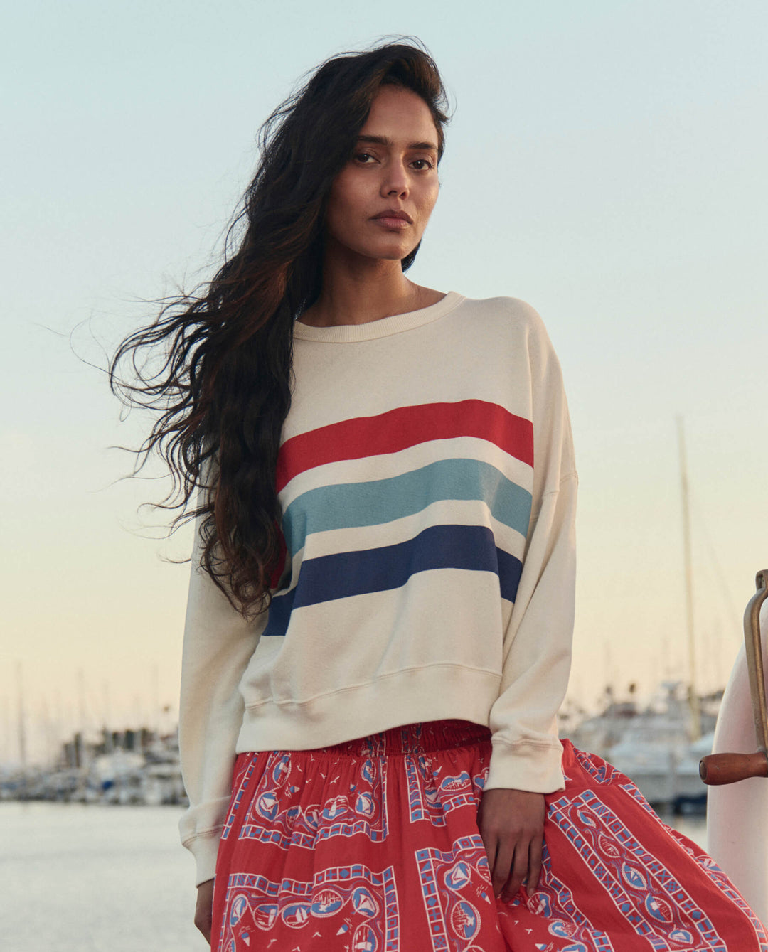 The Great Teammate Sweatshirt w/ Saltwater Stripe in Washed White