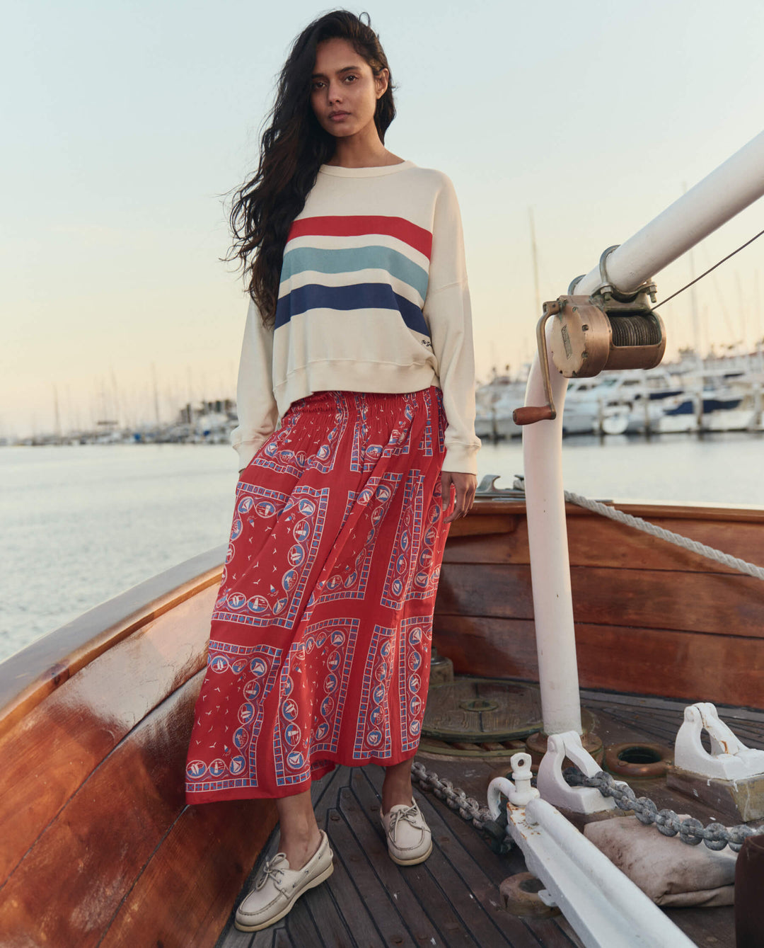 The Great Teammate Sweatshirt w/ Saltwater Stripe in Washed White