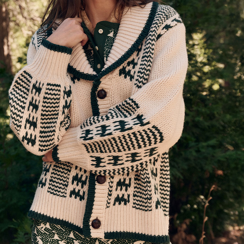 The Great The Chalet Cardigan in Cream & Forest