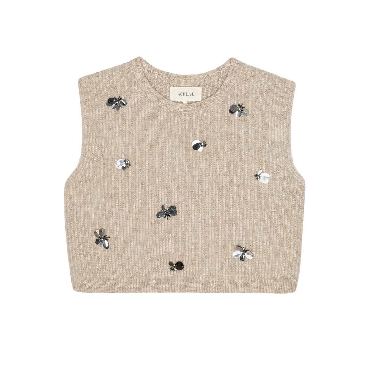 The Great The Embellished Sweater Vest in Fawn