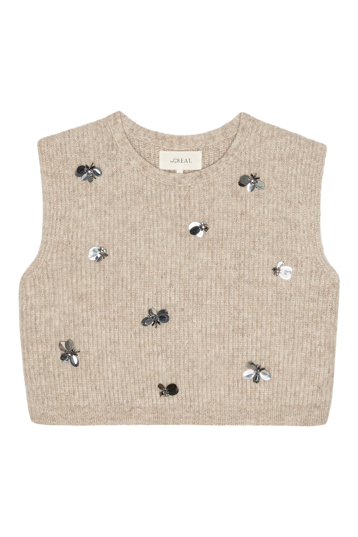 The Great The Embellished Sweater Vest in Fawn