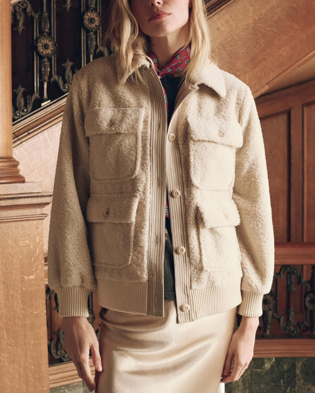 The Great The Patch Pocket Plush Jacket in Cream