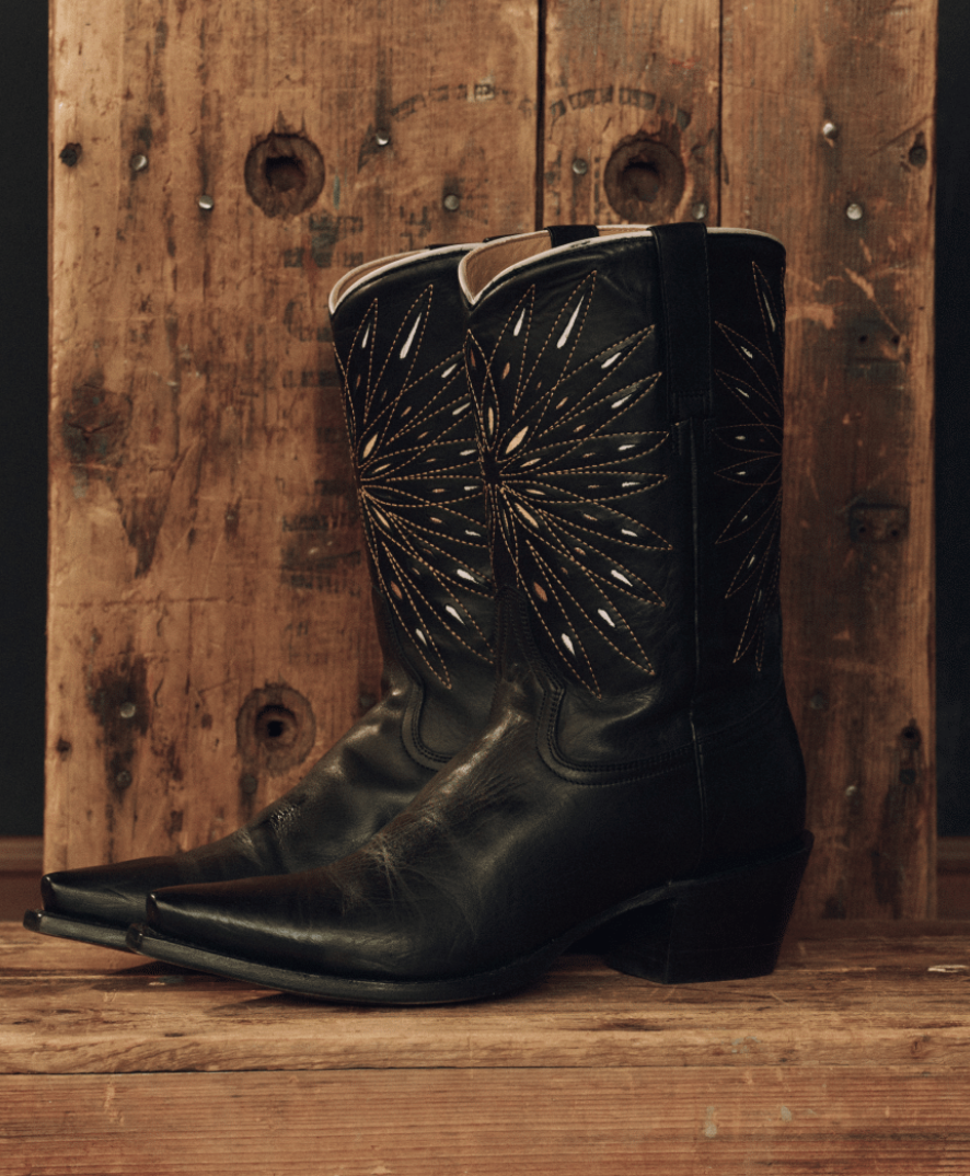 The Great x Stetson The Southwest Cowboy Boot In Black with Gold Sunburst