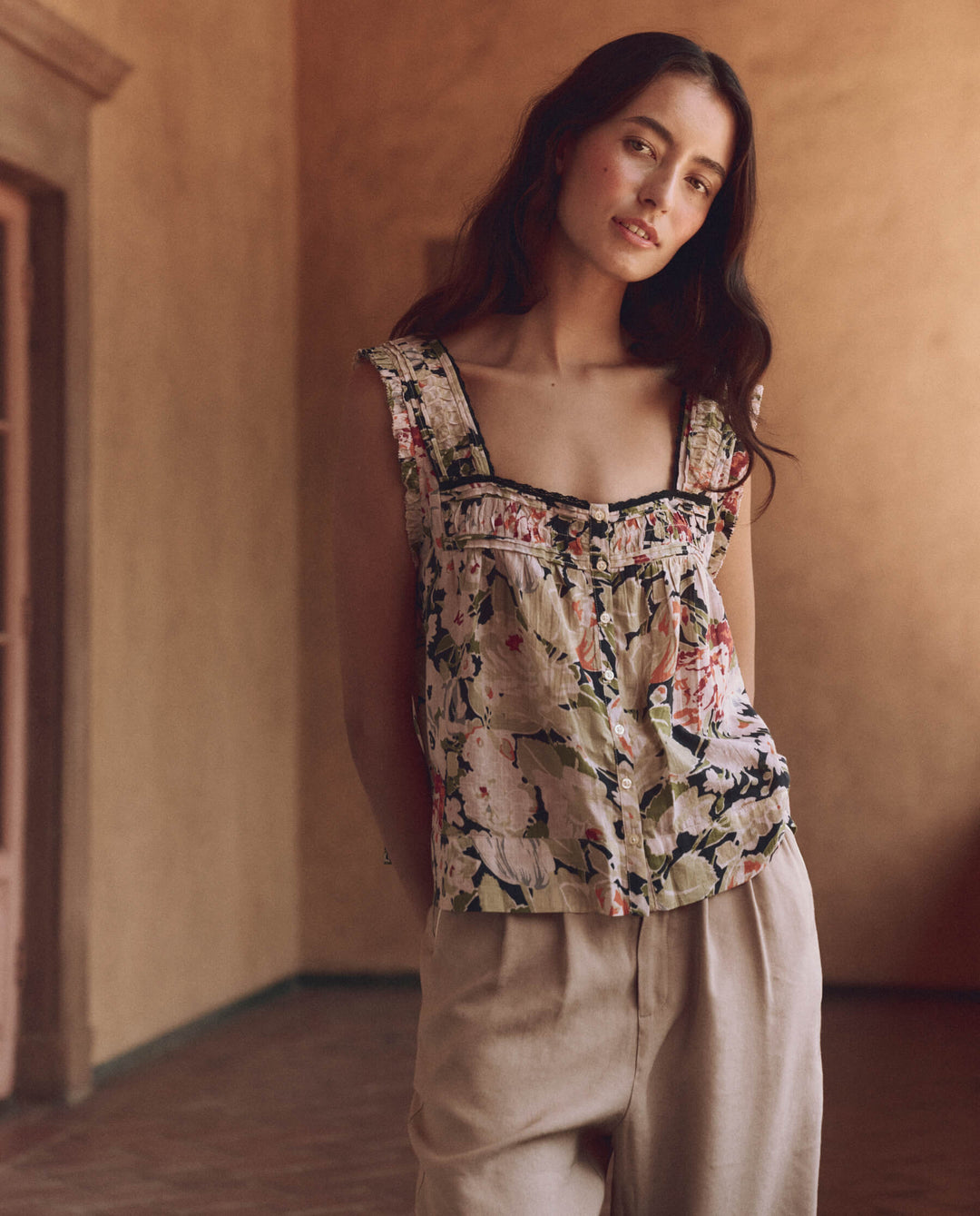 The Great Victorian Pleat Tank in Vintage Rose Print