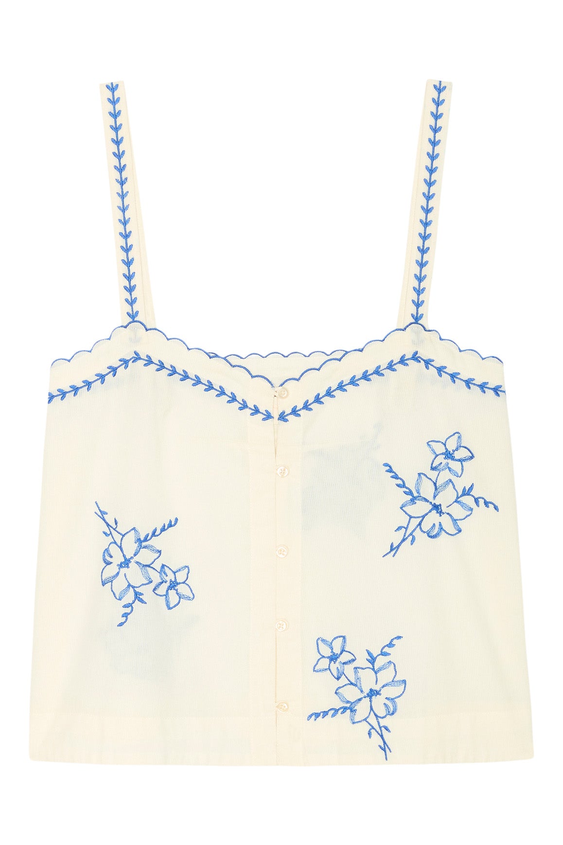The Great Weekend Tank with Hanky Embroidery in Cream