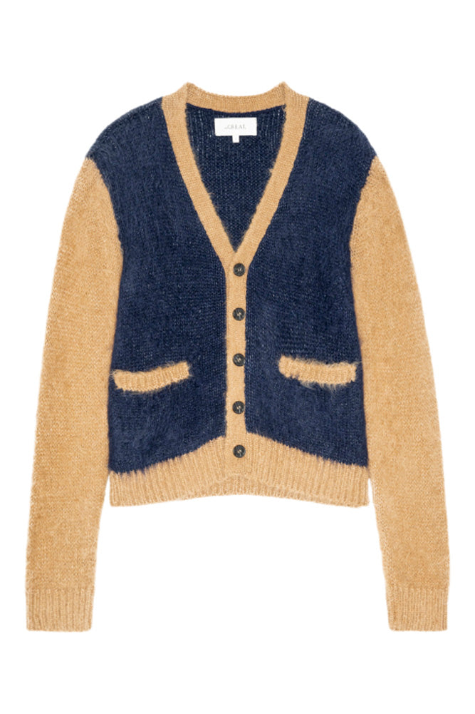 The Great Wellington Cardigan in Navy and Tan